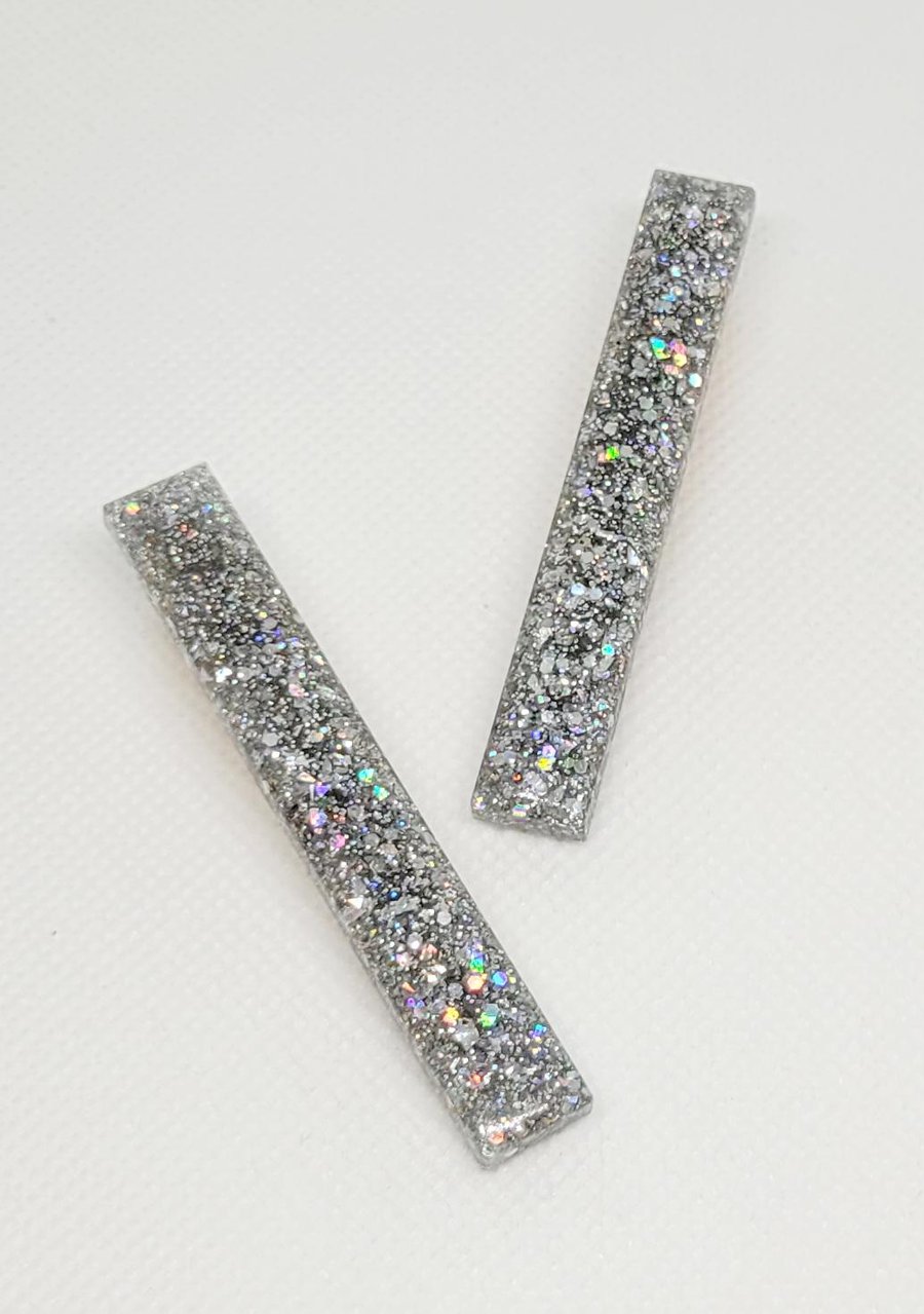 Silver Glitter Hair Clips Holographic