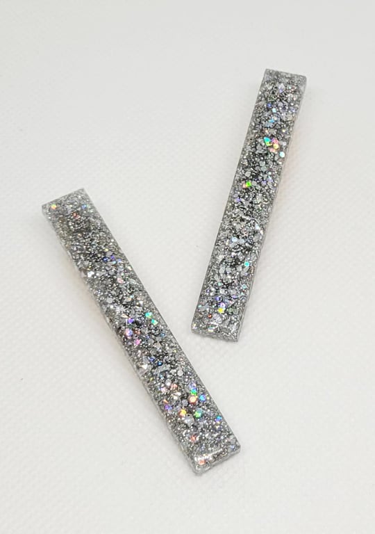 Silver Glitter Hair Clips Holographic