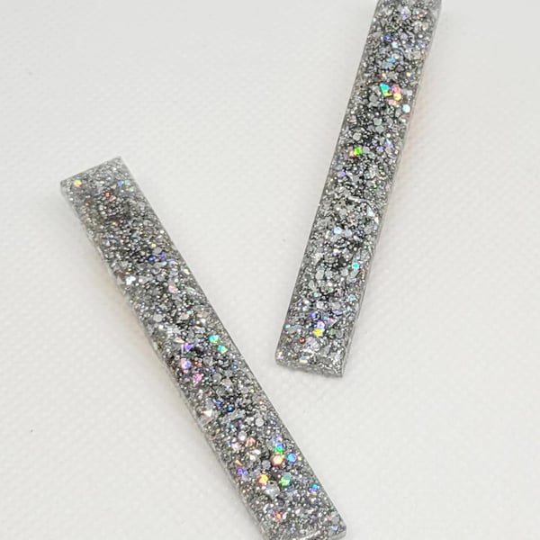 Silver Glitter Hair Clips Holographic