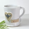 Large White Love Bee Mug - Handmade Wheelthrown Stoneware Pottery