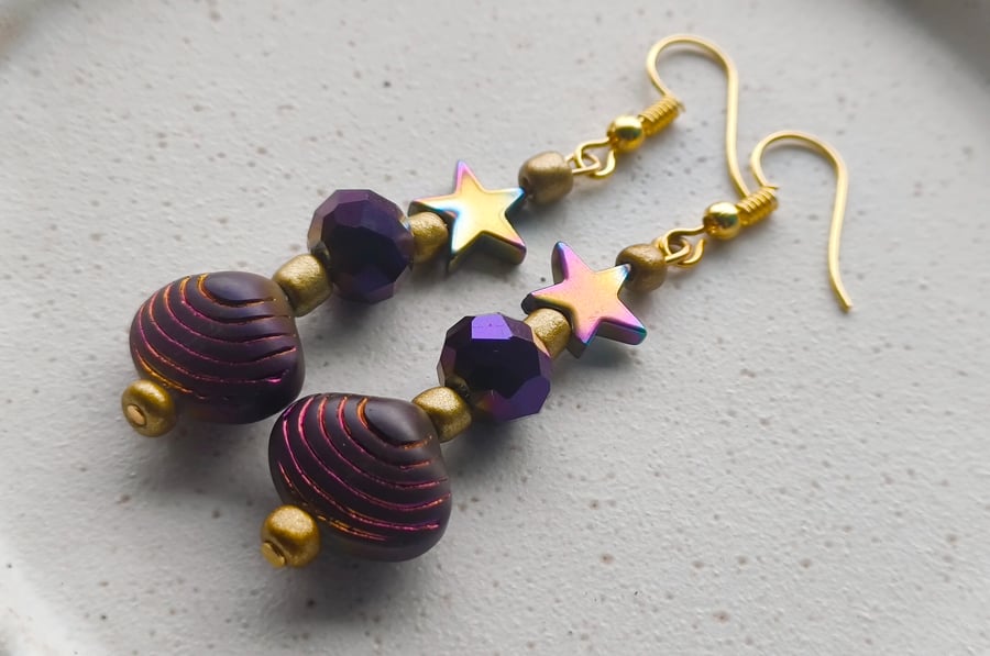 Long bead and shell earrings