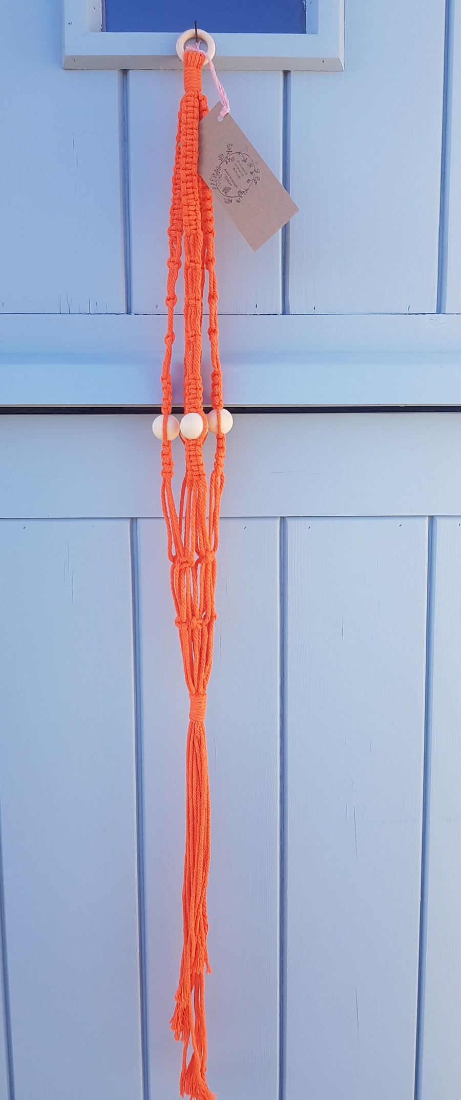 Seconds Sunday macrame plant holder hanging basket with wooden beads