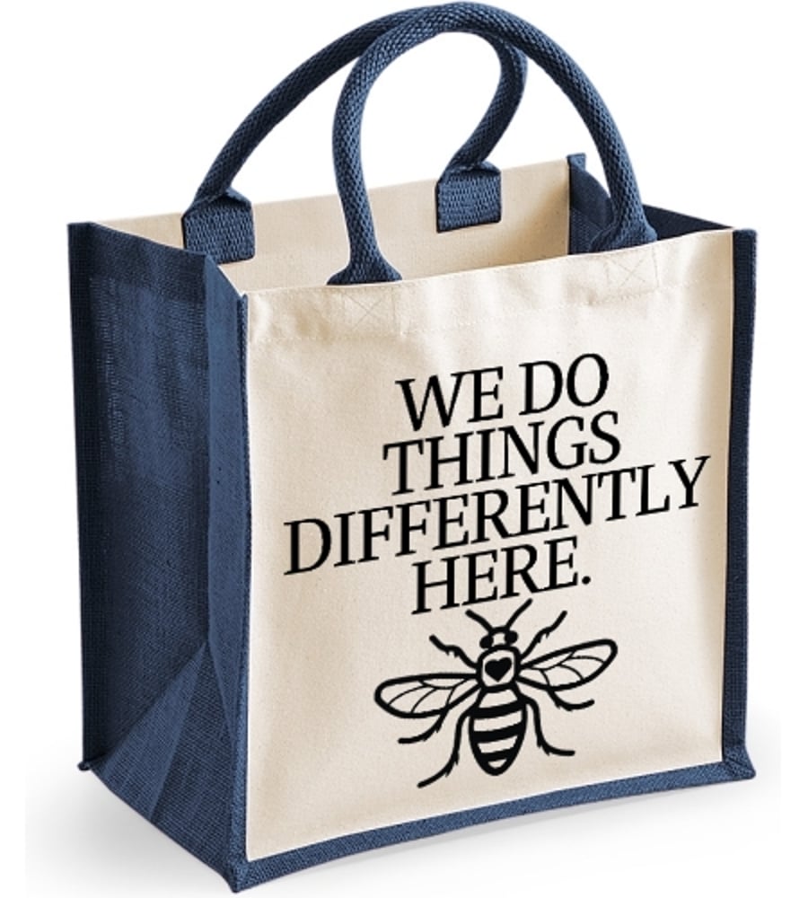 Manchester Bee Midi Jute Bag - We Do Things Differently Here
