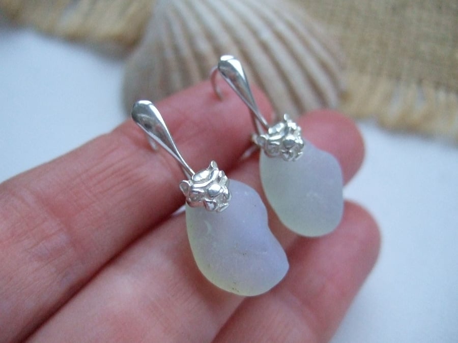 Sea glass earrings, opalescent Seaham sea glass earrings, lion shaped earrings