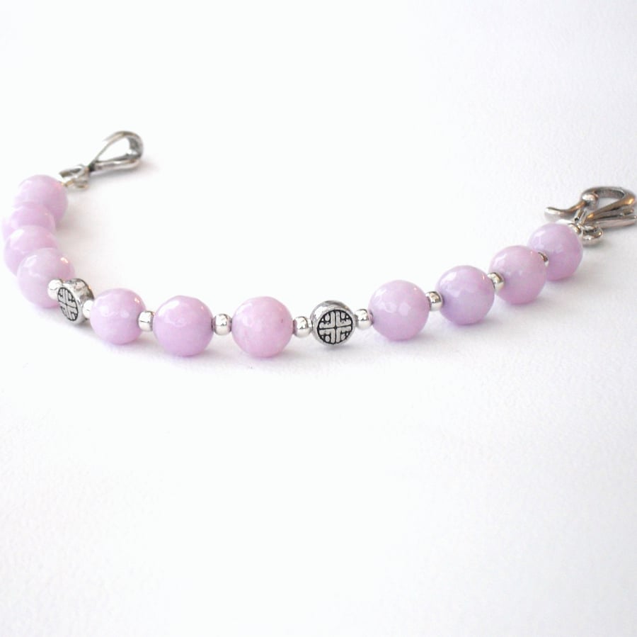 Lavender jade and tibetan silver handmade bracelet