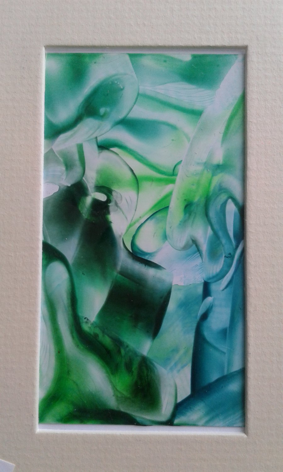 Green silk miniature original encaustic art painting 