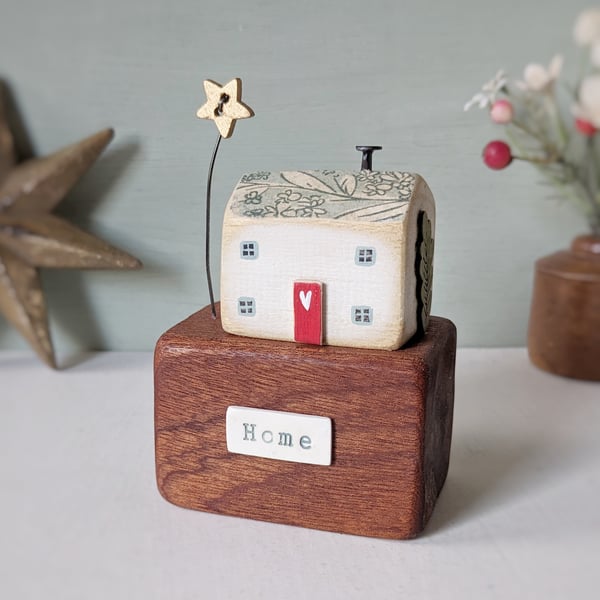 Little Wooden Christmas Cottage with Star 'Home'