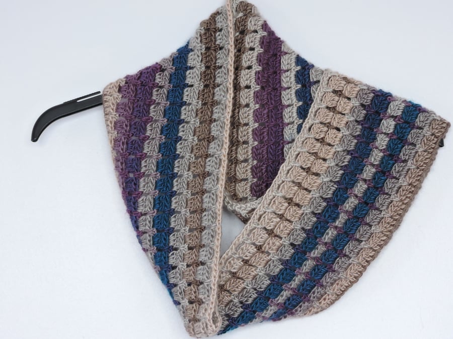 Infinity Scarf  Oatmeal Taupe Petrel Blue and Mauve