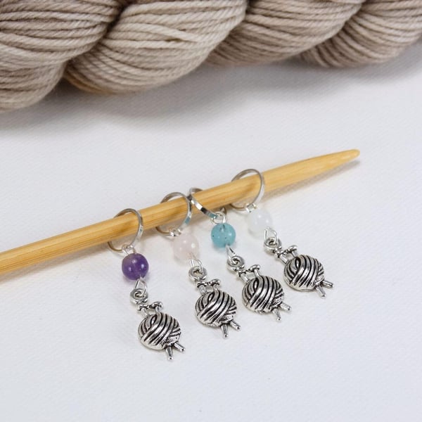 Stitch Markers Antiqued Silver Yarn & Needles with Gemstones - Crochet Option Av