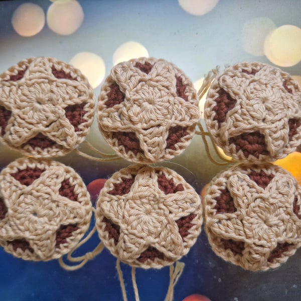 Crocheted Mince Pie Christmas Decorations - Pack of 6