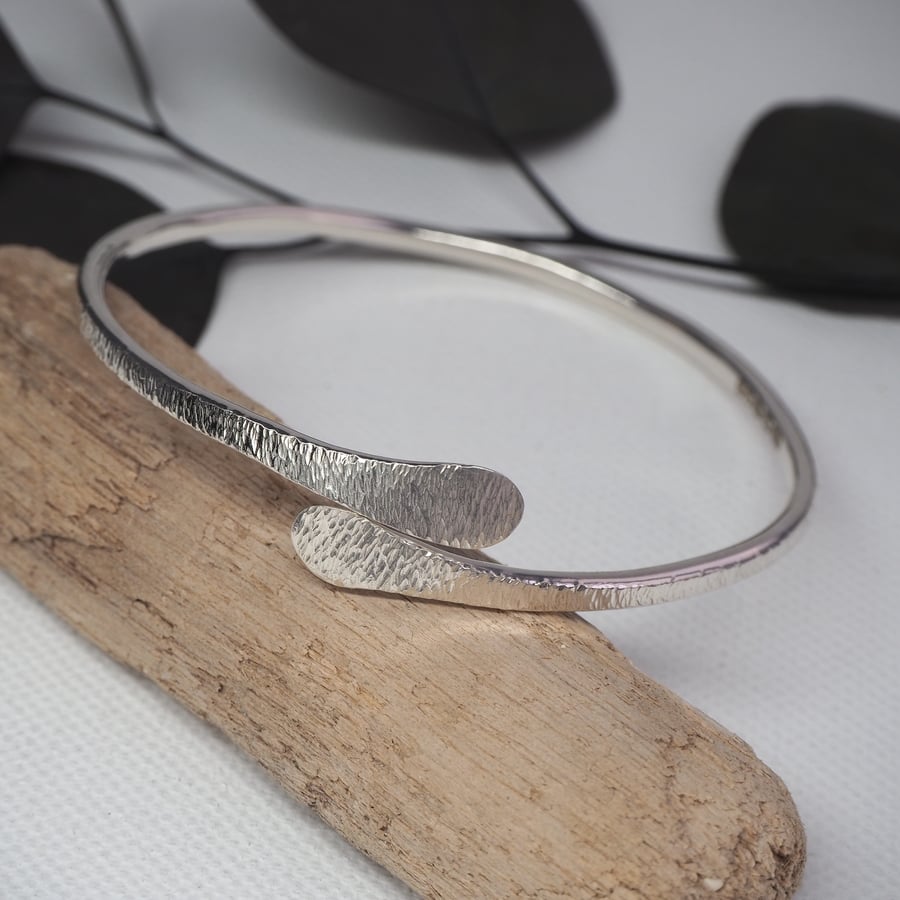 Solid Silver, Forged Silver Bangle Bracelet