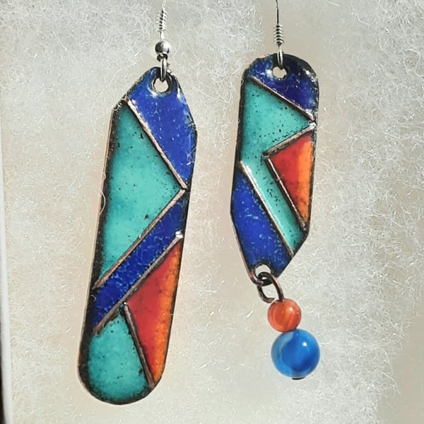 QUIRKY MODERN ABSTRACT ODD-BOD ENAMELLED EARRINGS WITH STERLING SILVER HOOKS