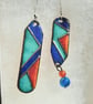 QUIRKY MODERN ABSTRACT ODD-BOD ENAMELLED EARRINGS WITH STERLING SILVER HOOKS - Image 1
