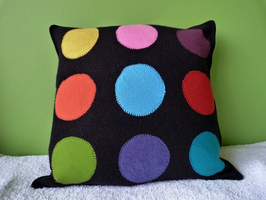 Upcycled  16 inch Circles on Black Cushion Cover