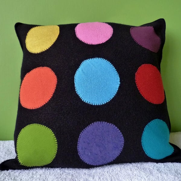 Upcycled  16 inch Circles on Black Cushion Cover