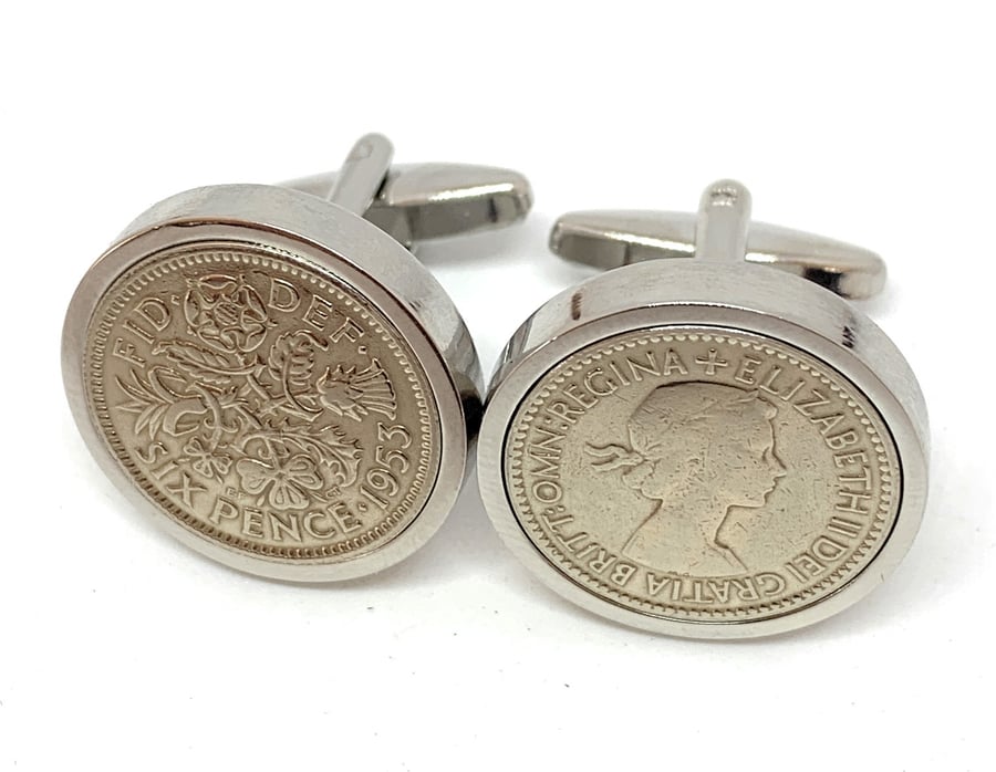 1953 Sixpence Coin Cufflinks Mens 71st Birthday Gift  Present Anniversary