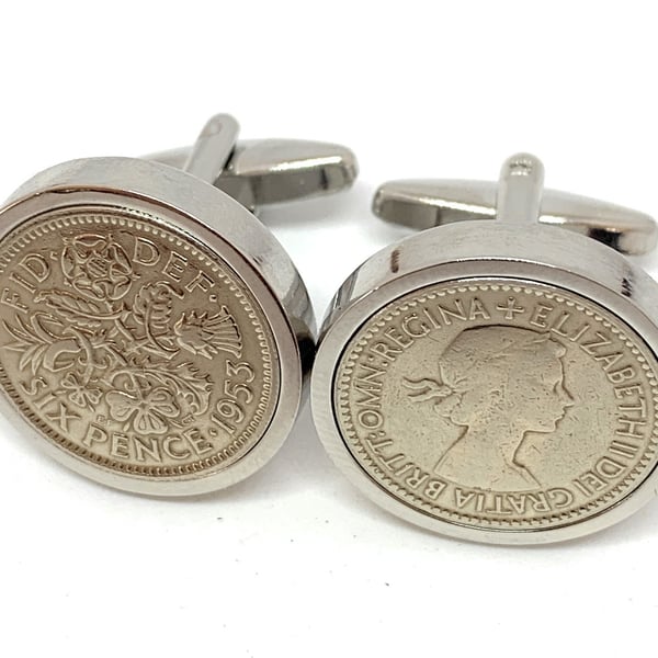 1953 Sixpence Coin Cufflinks Mens 71st Birthday Gift  Present Anniversary