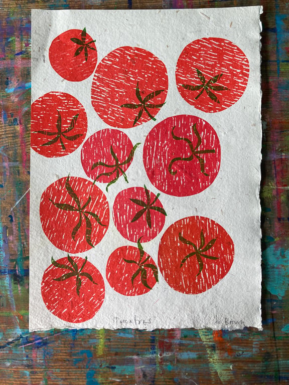 Tomatoes original screen print by Jo Brown