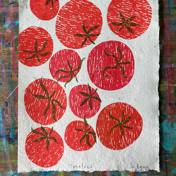 Tomatoes original screen print by Jo Brown