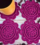 Daisy Crochet Coasters - Set Of 2 Handmade Coasters In Currant - Plum - Image 6