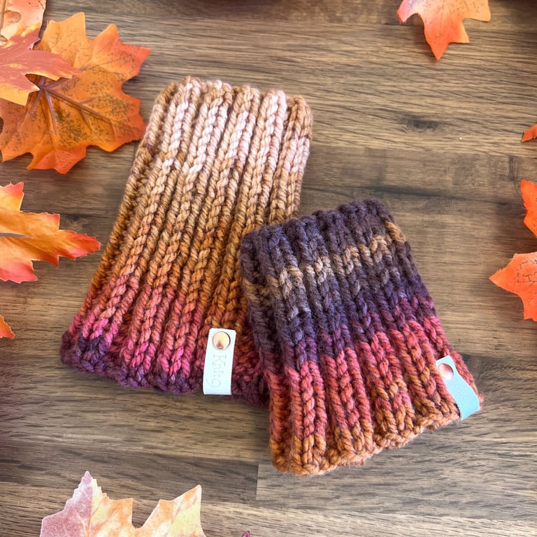 Handknit Dog Neck Warmer Snood Chunky - Variegated Browns Golds Oranges Pinks