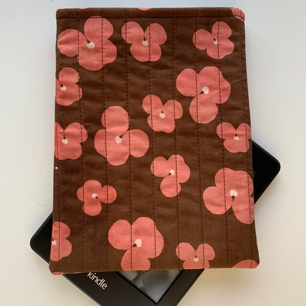 Salmon Pink Floral Print Quilted Fabric Sleeve For 6” Kindle Paperwhite