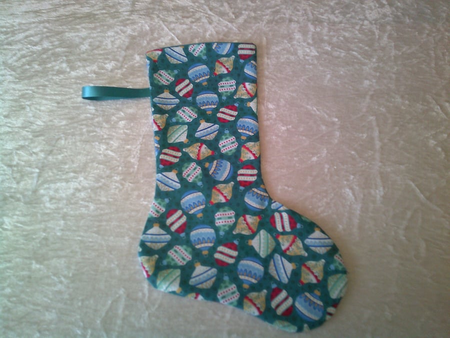 Baubles on Dark Turquoise 10.5 inch Stocking