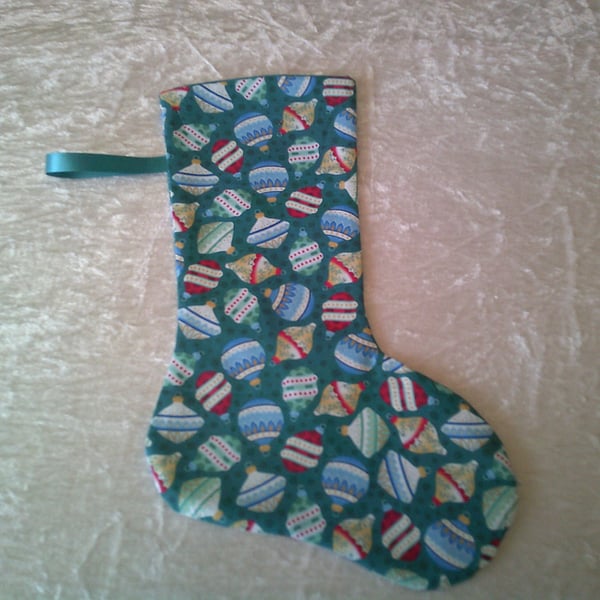 Baubles on Dark Turquoise 10.5 inch Stocking