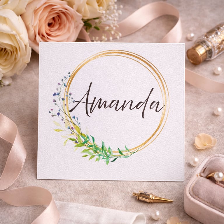 Personalised Wedding Place Cards  Botanical Gold Ring Design Table Name Cards