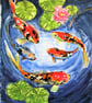 Fishes and Lilies. Original Painting of Koi fish in a pond - Image 1