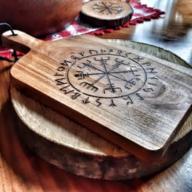 Viking Germanic Pagan Norse  Compass "Vegvisir" Natural Acacia Serving Board