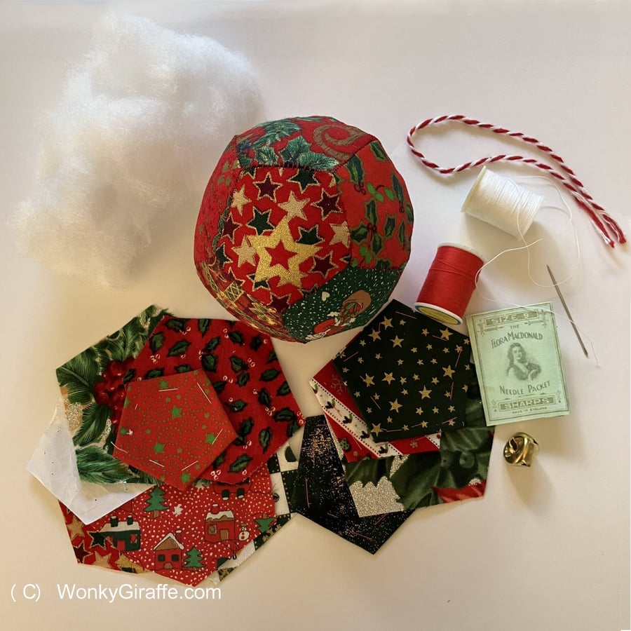 Image of Christmas patchwork ball craft kit