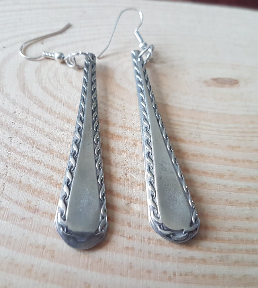 Upcycled Silver Plated Twisted Cord Sugar Tong Drop Earrings SPE111623