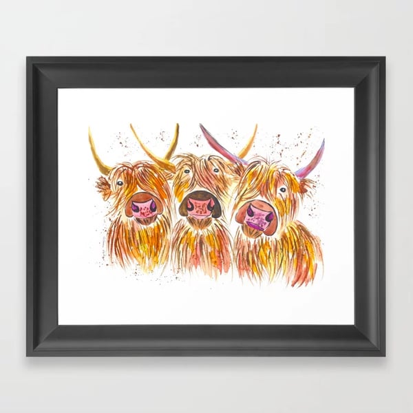 A3  Three Highland Cows Print of 240 gsm paper, card