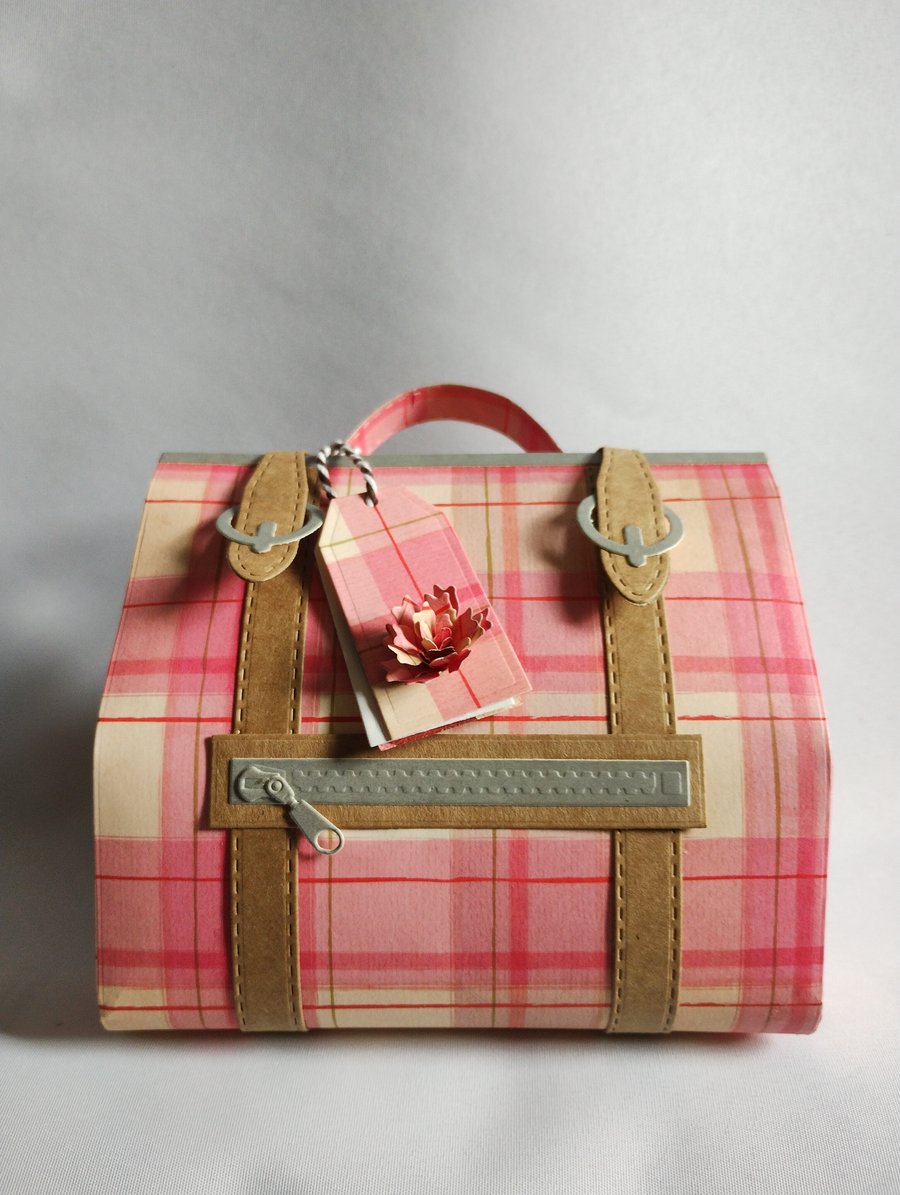 Bowling Ball Handbag Style Gift Bag with gift tag pink plaid SOLD