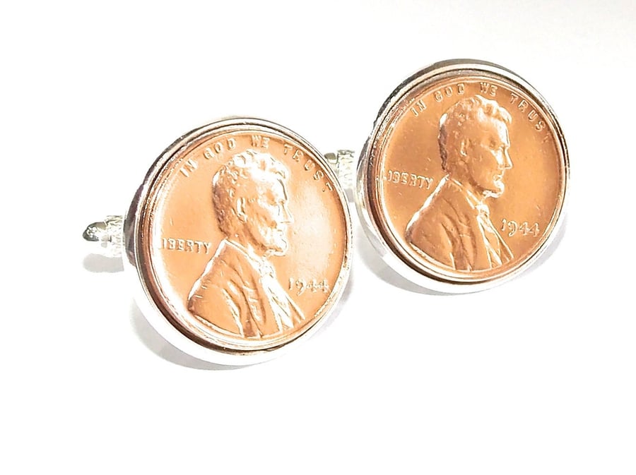 Luxury 1977 44th Birthday Anniversary 1 cent lincoln coin cufflinks