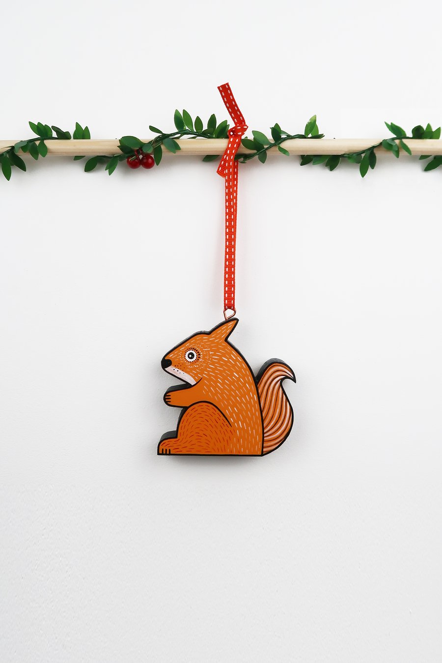 Squirrel hanging ornament, forest theme Christmas tree decoration.