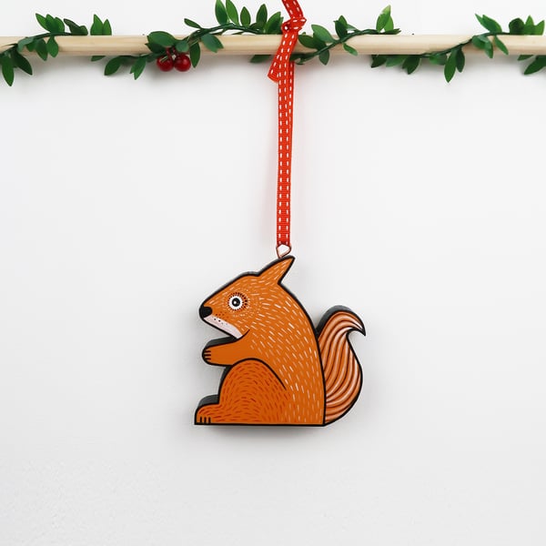 Squirrel hanging ornament, forest theme Christmas tree decoration.