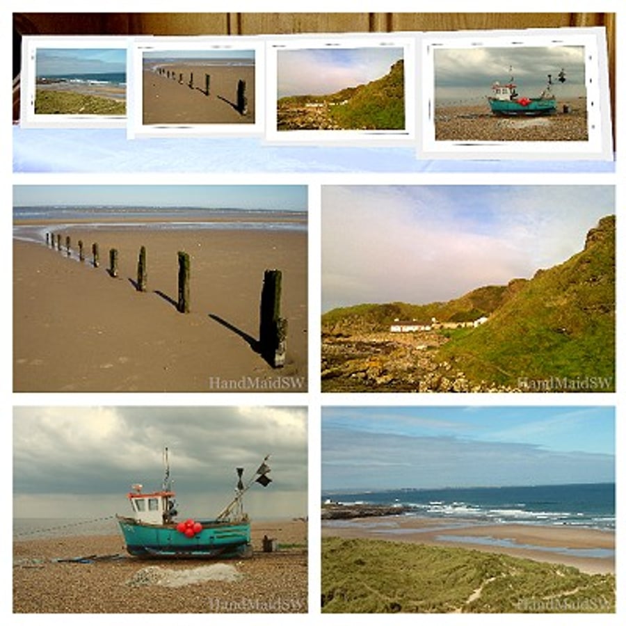 4 greeting cards - ‘Gone to the Beach’ (Norf, Suff, IoM & Northumberland)