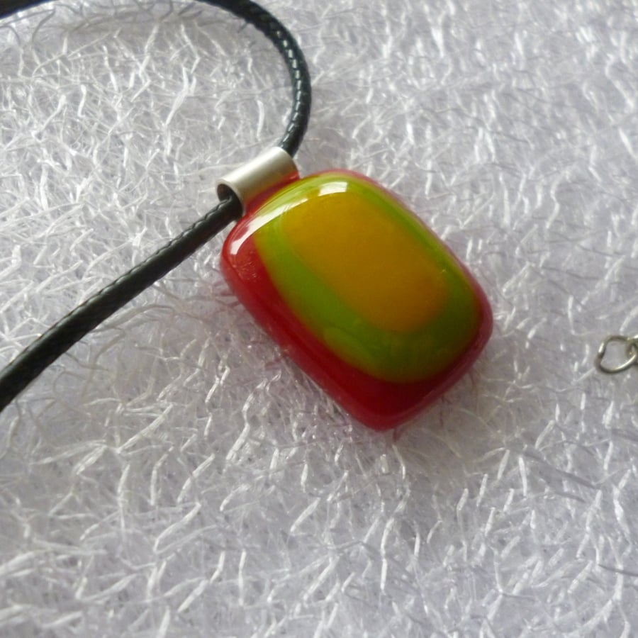 Handmade Glass Pendant in Red Green Yellowwith  925 Silver Bail
