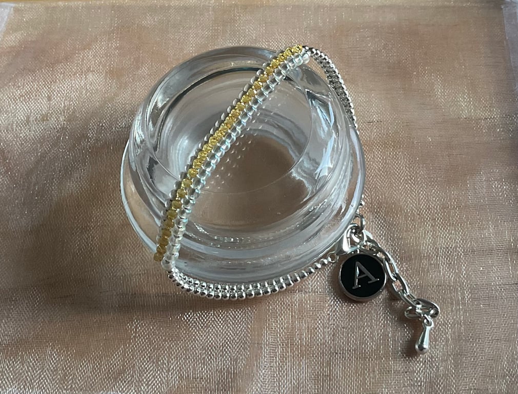 Lemon Topaz November Beaded Bracelet personalised with initial charm