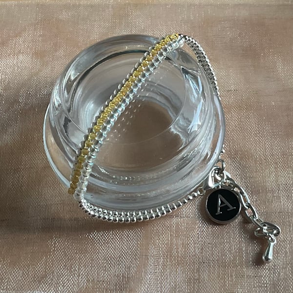 Lemon Topaz November Beaded Bracelet personalised with initial charm