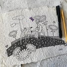 A little hug - original illustration on handmade paper