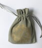 Gold floral drawstring fabric gift bag grey hand printed allium flower print - Image 2