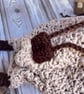 Two Tone Crochet Drawstring Pouch With Handle, Brown & Beige Small Bag - Image 6
