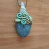 Aqua Crackle Quartz Crystal and Polymer Clay Amulet Pendant