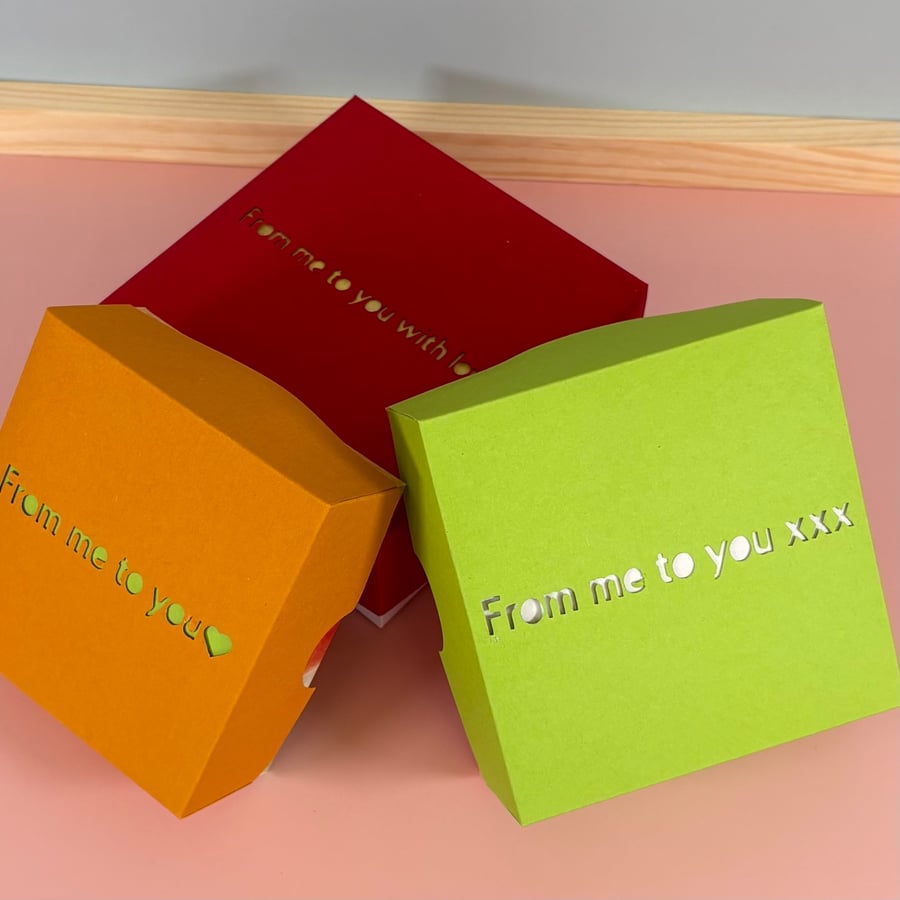 Handmade Card Gift Boxes - small, medium & large - "From me to you"