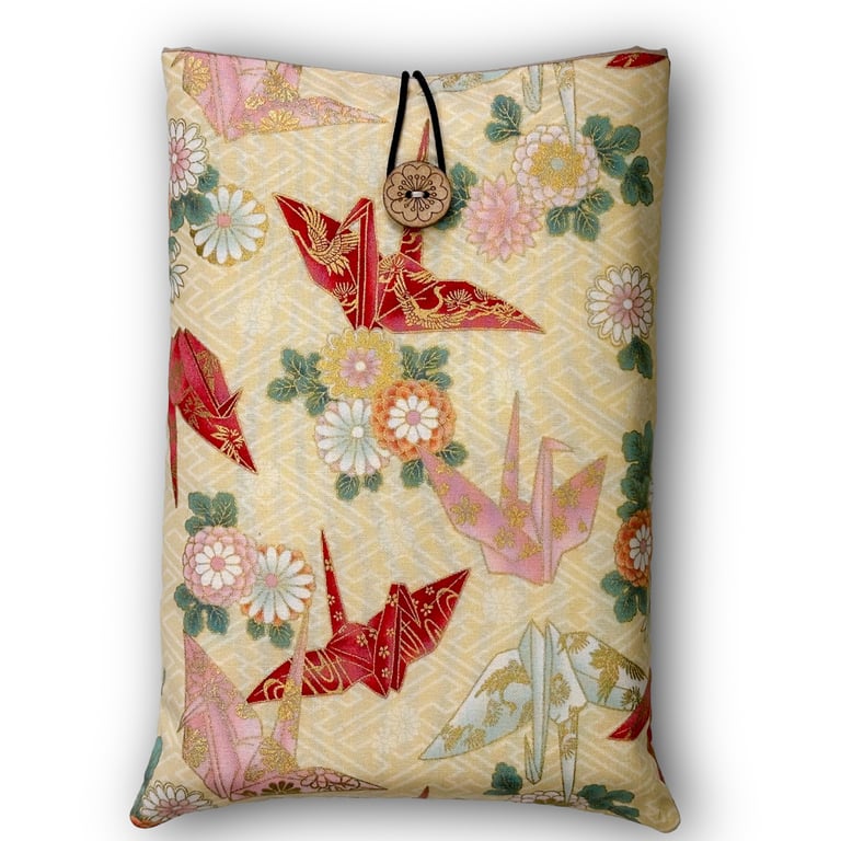 Origami Crane Book Sleeve – Japanese Cotton Book Protector with Coconut Button