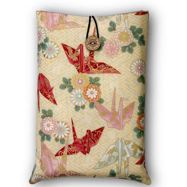 Origami Crane Book Sleeve – Japanese Cotton Book Protector with Coconut Button