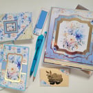 Luxury Blue Floral Stationery Gift Set – Incl Notebooks, Pen and Gold Stickers